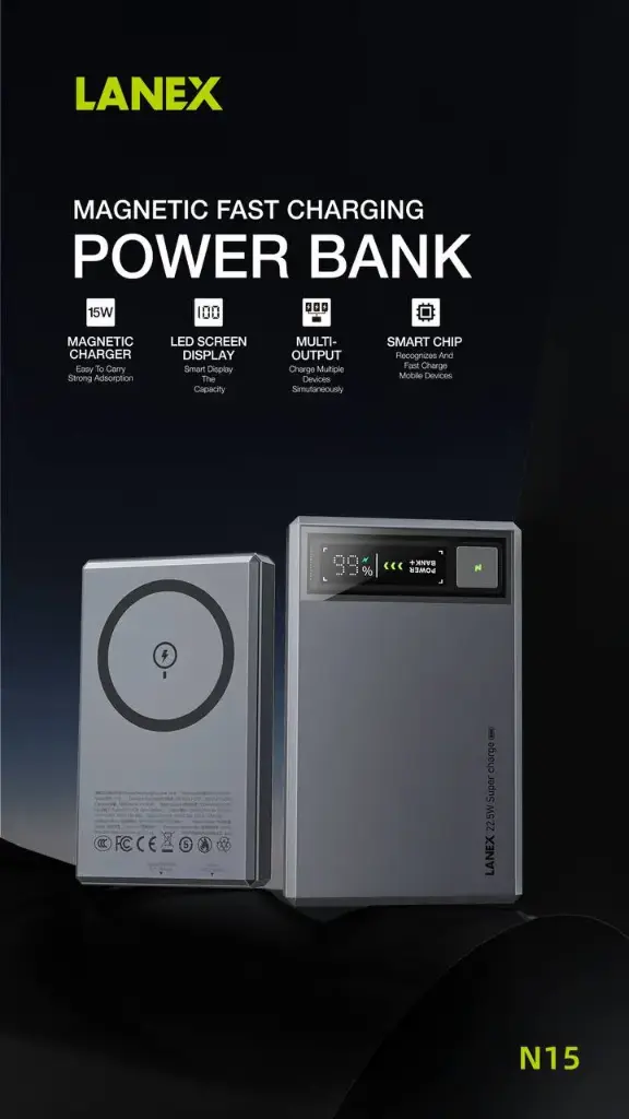 باور بانك ويرلس 10000mAH LANEX N15